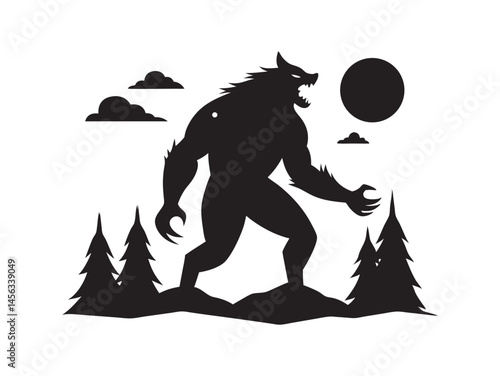 Howling Bigfoot Silhouette in Wild and Dramatic Pose