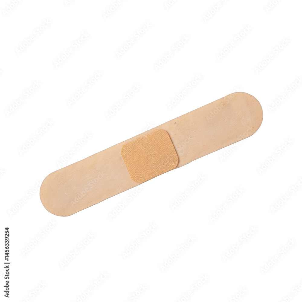 Adhesive bandage on white background, medical first aid item, designed for wound protection, suitable for health and wellness themes. Isolated on white background or PNG Adhesive bandage on white background, medical first aid item, designed for wound protection, suitable for health and wellness themes. Isolated on white background or PNG