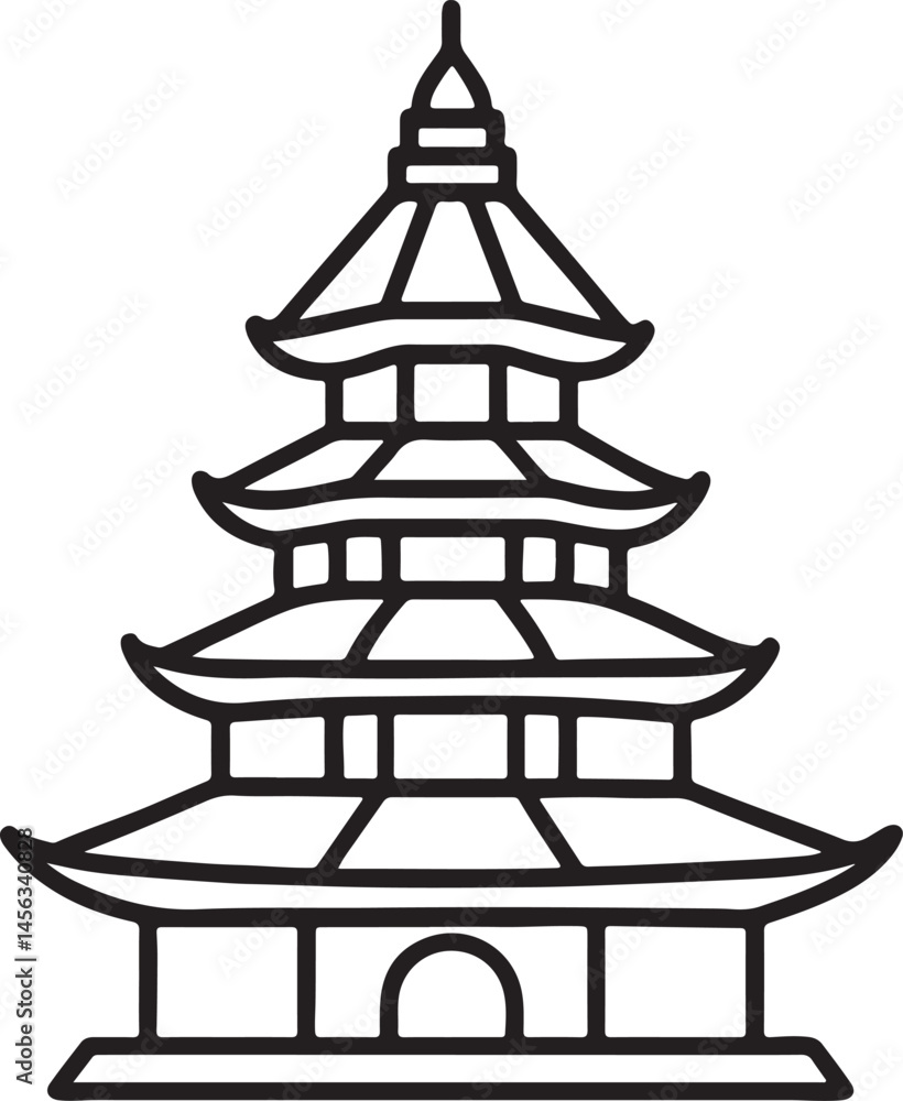 Pagoda line art, black outline, vector and illustration, coloring book page line art drawing Pagoda line art, black outline, vector and illustration, coloring book page line art drawing