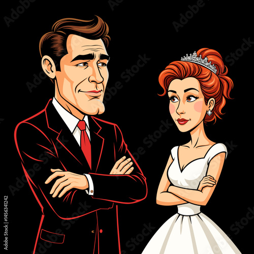 Animated couple with crossed arms expressing discontent