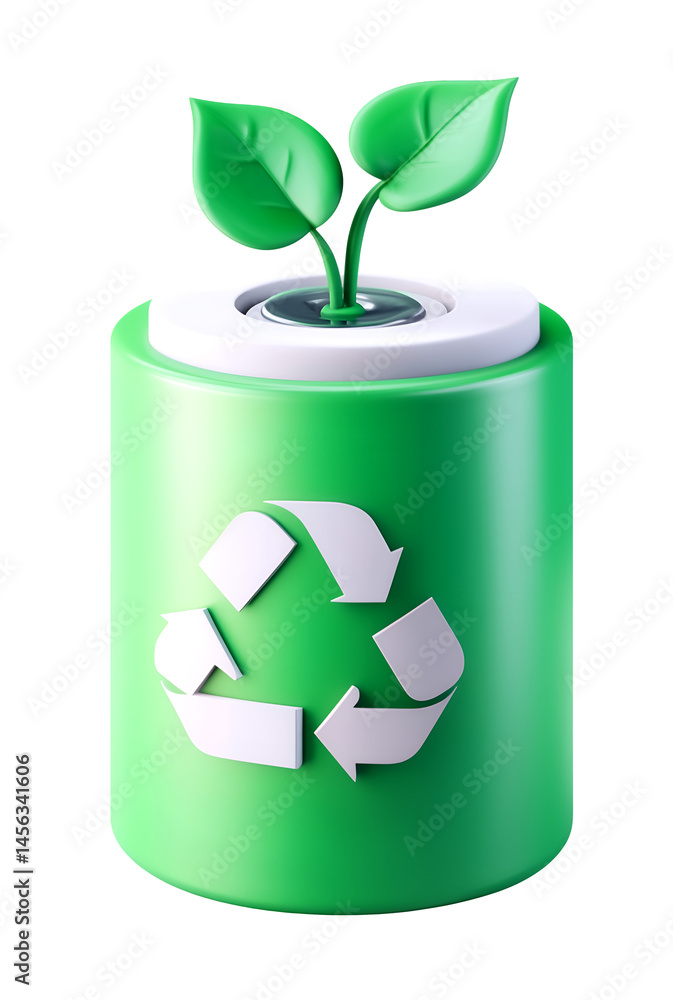 Eco-Friendly Recyclable Green Can with Recycling Symbol – Sustainable Packaging Concept isolated on transparent background