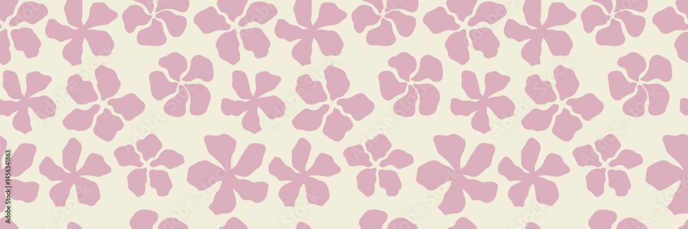 Floral modern seamless pattern. Cute botanical shapes, random childish doodle cutouts of blossom flowers, and decorative abstract art vector illustration. Pink flower background