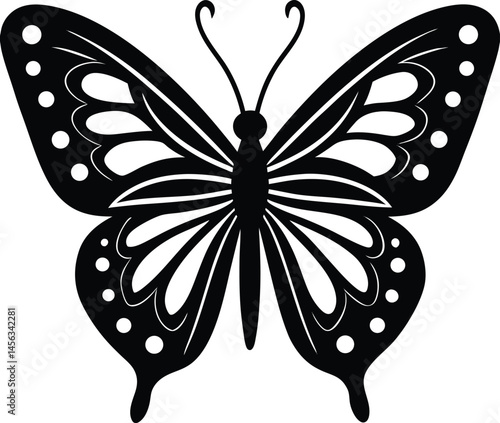 Black butterfly vector illustration design features a striking silhouette, a popular tattoo and art element