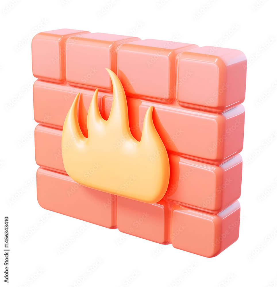 3D Firewall Icon Isolated on Transparent Background