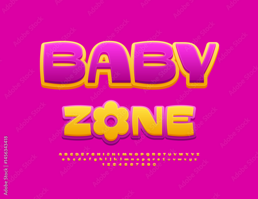 Obraz premium Vector Funky sign Baby Zone. Artistic Font for Kids Logo. Beautiful Children Alphabet Letters, Numbers and Symbols.