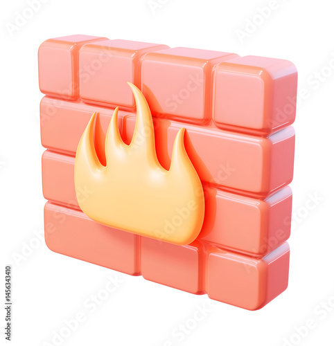 3D Firewall Icon Isolated on Transparent Background