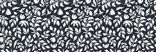 Obraz na płótnie Abstract floral seamless pattern. Hand drawn minimal organic shapes texture. Collage contemporary print in black and white. Ideal for textile design, wallpaper, cards, posters, and decoration. w salonie