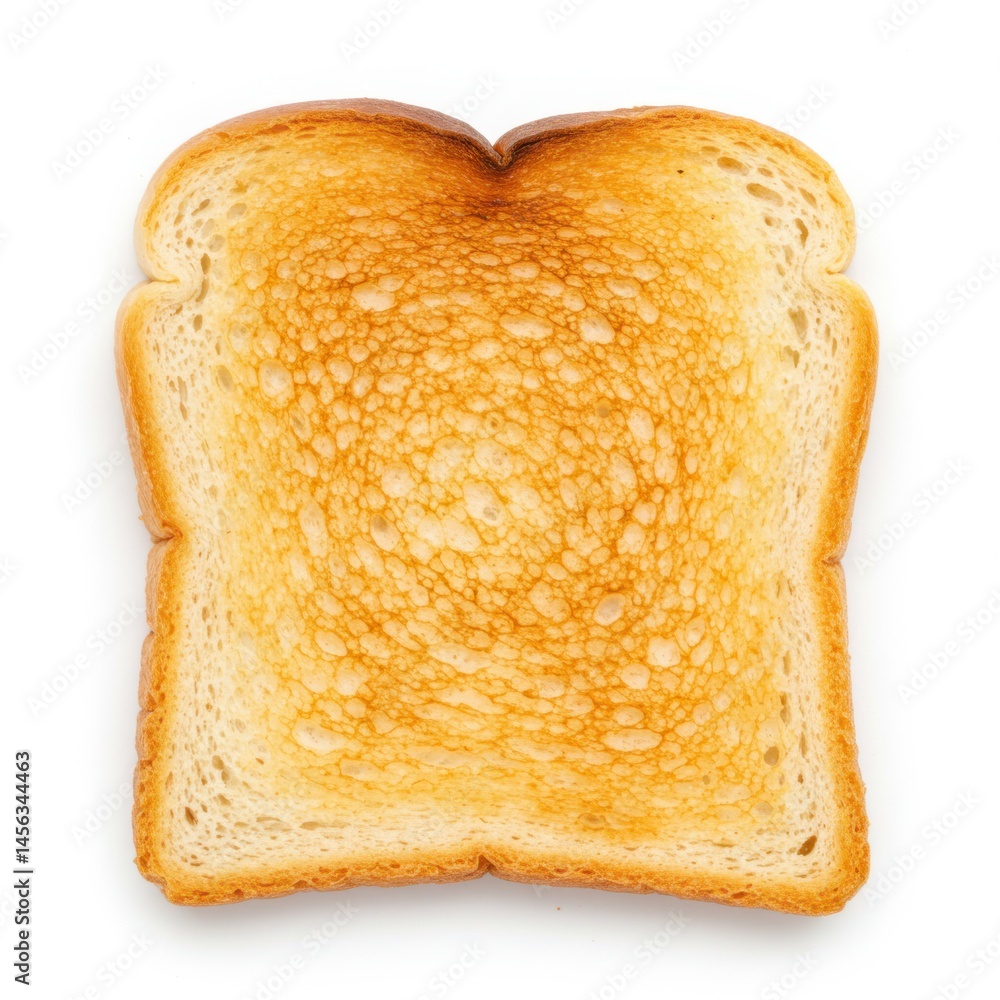 A single slice of golden brown toast against a plain white background in a studio setting close up A single slice of golden brown toast against a plain white background in a studio setting close up