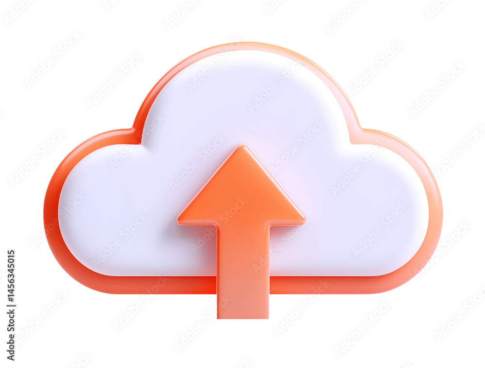 3D Cloud Storage with Upload Arrow Icon on Transparent Background