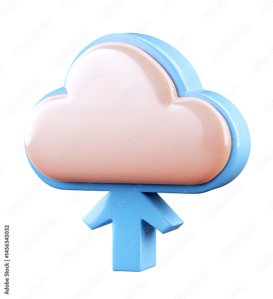 3D Cloud Storage with Upload Arrow Icon on Transparent Background