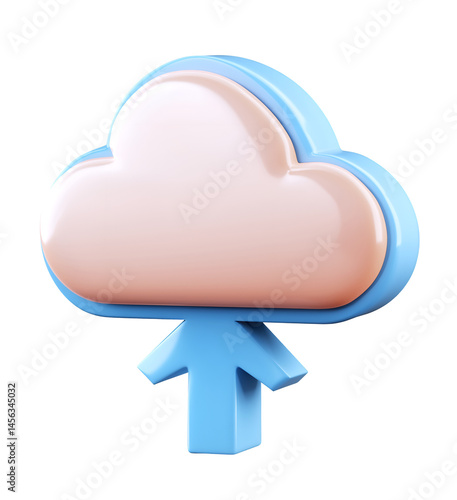 Obraz na płótnie 3D Cloud Storage with Upload Arrow Icon on Transparent Background w salonie