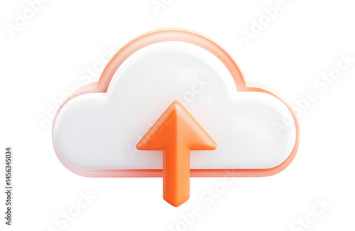 Obraz na płótnie 3D Cloud Storage with Upload Arrow Icon on Transparent Background w salonie