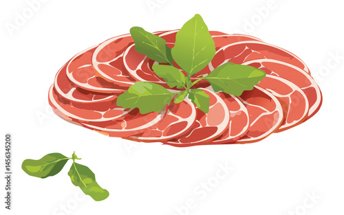 raw meat slice with garnish - vector illustration