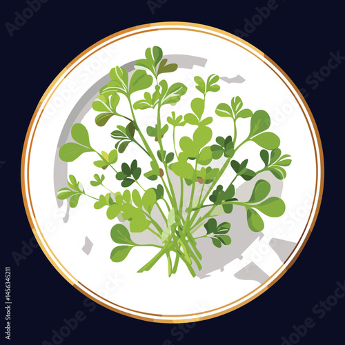 vector illustration of a green leaf garnish on a plate - vector illustration