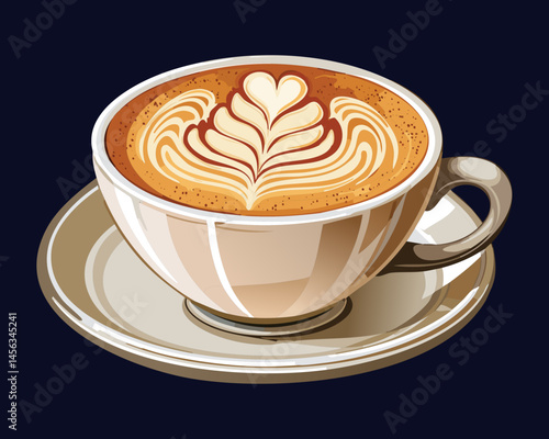 cup of hot latte art coffe - vector illustration
