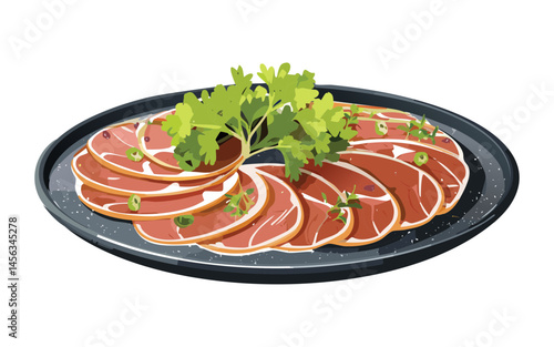 smoked salmon with parsley - vector illustration