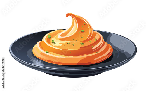 caramel orange sauce with herb sprinkles - vector illustration