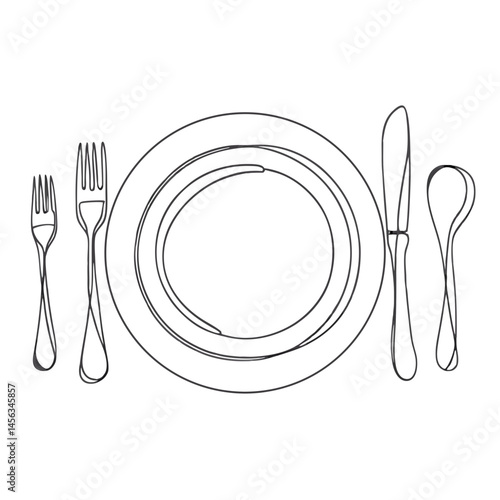 Outline of utensils and dishware in minimalistic style  