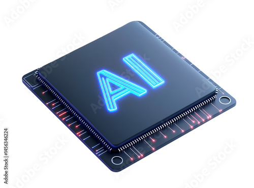Obraz na płótnie Realistic Render of AI Chip with AI Letters Isolated on Transparent Background w salonie
