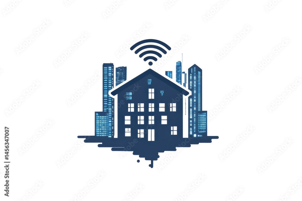 Naklejka premium Smart City WiFi Home Network Logo Design: Modern Tech Icon for Urban Development Projects IoT data on transparent background