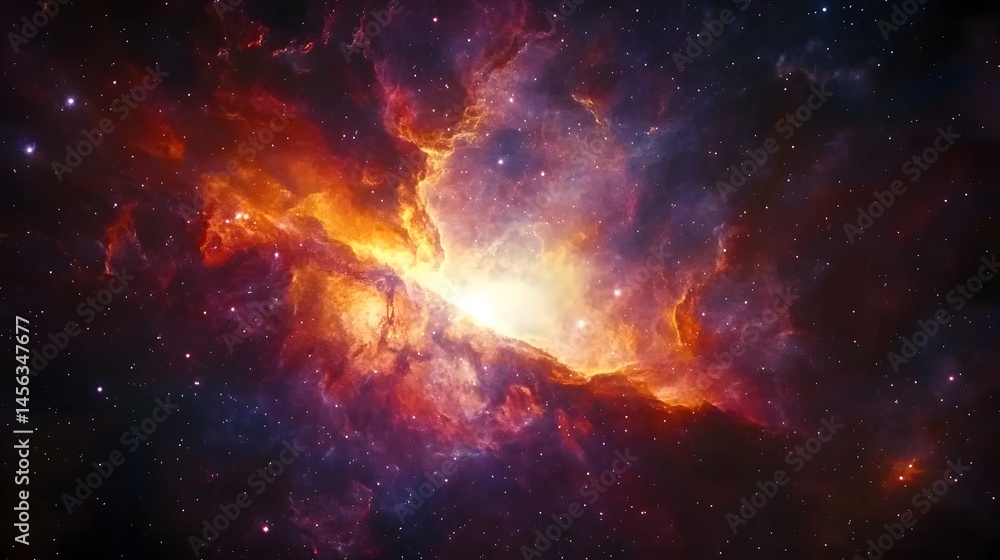 Naklejka premium Cosmic nebulae, vibrant colors, and celestial dust.
