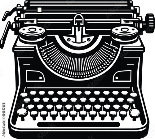  Simple Vintage Typewriter Vector Silhouette on White Background