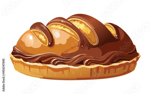 Chocolate bread bun with chocolate cream filling - vector illustration