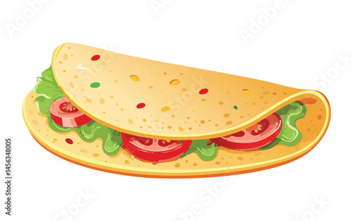 Tortilla bread sandwich with tomato and lettuce - vector illustration