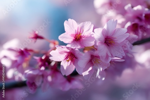 A bunch of pink flowers on a tree branch