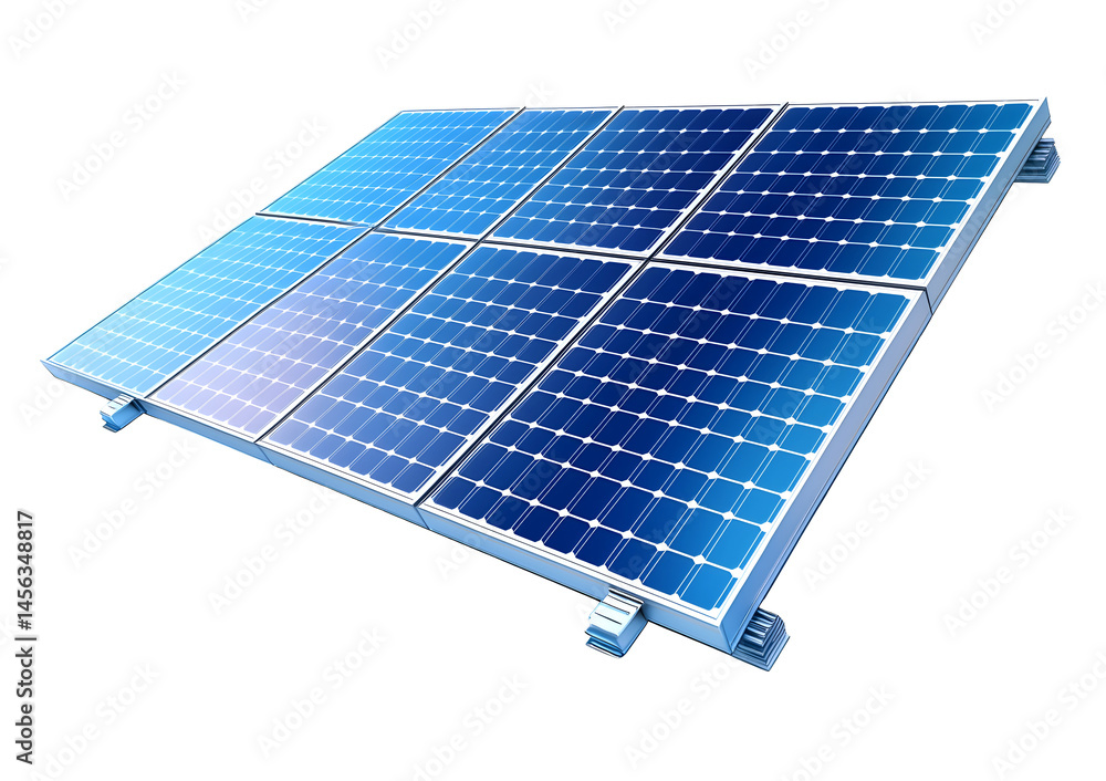 Realistic Render of Solar Panel Isolated on Transparent Background