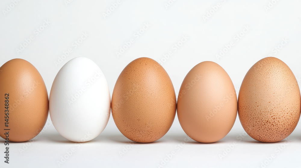 Eggs in various shades arranged in line, showcasing their unique textures and colors, symbolize diversity and unity in nature Eggs in various shades arranged in line, showcasing their unique textures and colors, symbolize diversity and unity in nature