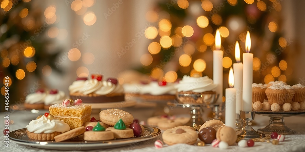 Fototapeta premium Festive Christmas Treats Delicious Cakes Cookies and Candles