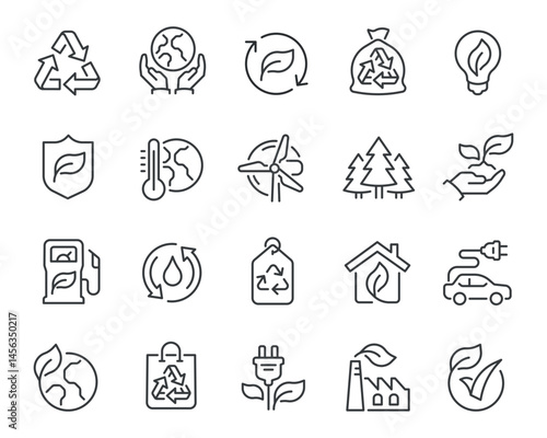 Editable Vector Icon Set in Line Style on Ecology and Sustainability Theme