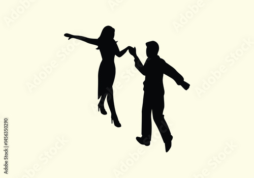 People dancing vector icon. Beautiful set of dancing couples in silhouette black style illustrations isolated on white. Concept of dancing classes, jazz, classic dance. Dancing classes, retro theater 