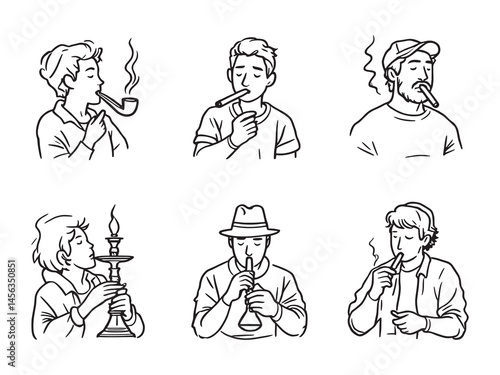 smoker enjoying cigarette line art vector illustration