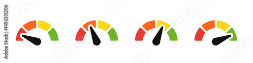 Speedometer icons set. Speed indicator, Internet or car speed. Performance concept.