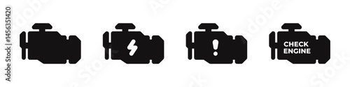 Check engine icons set. Warning lamp symbol. Vector illustration.