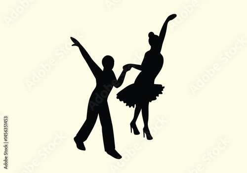 People dancing vector icon. Beautiful set of dancing couples in silhouette black style illustrations isolated on white. Concept of dancing classes, jazz, classic dance. Dancing classes, retro theater 