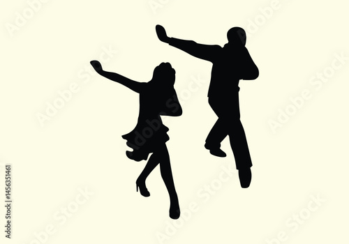 People dancing vector icon. Beautiful set of dancing couples in silhouette black style illustrations isolated on white. Concept of dancing classes, jazz, classic dance. Dancing classes, retro theater 