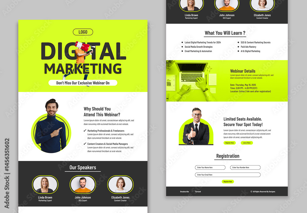 Digital Marketing Webinar Invitation Newsletter Template Layout Stock ...