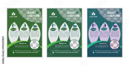 a bundle of 3 templates agriculture flyer design, in blue color, and modern design,marketing,medical proposal, promotion, advertise, publication and editable vector template design.
