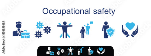 Banner Occupational safety icon web illustration concept with the icon of employed, gear, ergonomics, instruction, prevention and bless you