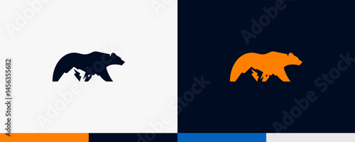 Bear silhouette logo template with mountain shapes inside its body