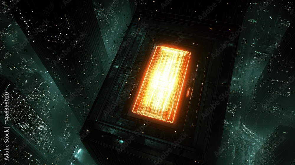 Fototapeta premium Abstract cosmic portal with shimmering particles a glowing recta