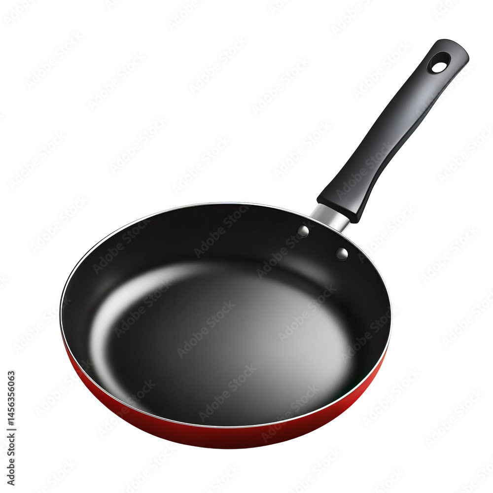An Empty Red Frying Pan with a Black Handle, A Culinary Essential An Empty Red Frying Pan with a Black Handle, A Culinary Essential