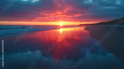 Vibrant Sunset Over Ocean Beach