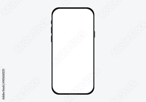  smartphone mockup with blank white screen in flat, line and realistic style, detailed mobile phone mockup, black and white models smartphone front view, model 3D mobile phone iphone
