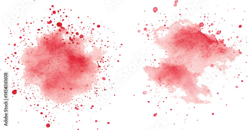 Red watercolor brush strokes isolated on a white background. vector watercolor paint splashes flowing ink blots and dynamic color textures on a clean white background modern design.