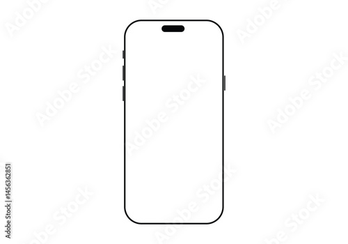  smartphone mockup with blank white screen in flat, line and realistic style, detailed mobile phone mockup, black and white models smartphone front view, model 3D mobile phone iphone