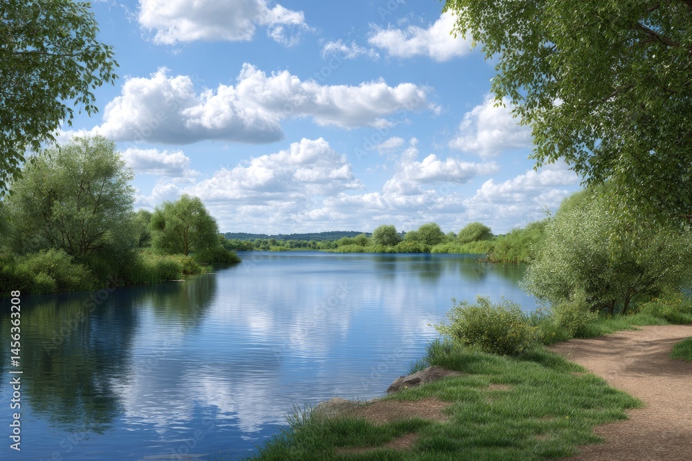 River View with Clouds and Trees River View with Clouds and Trees
